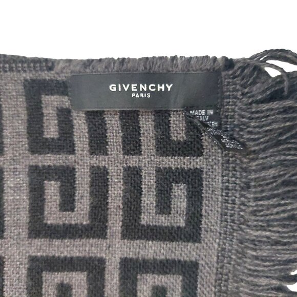GIVENCHY Vintage Black Gray G Logo Print Monogram Wool Scarf - Picture 10 of 10